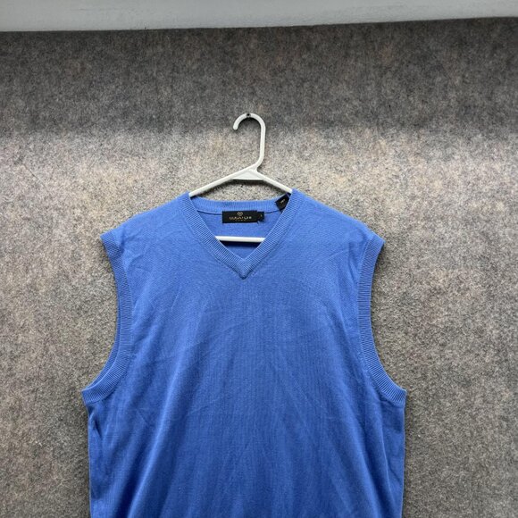 Bugatchi Sweater Men Large Blue V Neck Pullover Fleece Silk Cotton Sleeveless - Picture 2 of 11